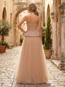 Tulle A Line Long Sheath Strapless Formal Dresses