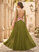 Chiffon Square Neck Long Formal Dresses with Ruffles