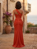 Satin Mermaid Sheath One Shoulder Long Formal Dresses