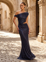 Sequin Mermaid One Shoulder Long Sheath Formal Dresses