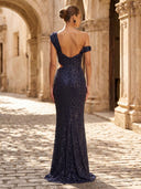 Sequin Mermaid One Shoulder Long Sheath Formal Dresses