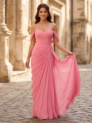Chiffon Off Shoulder Long Formal Dresses with Pleated