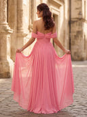 Chiffon Off Shoulder Long Formal Dresses with Pleated