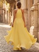 Halter Chiffon Long A Line Formal Dresses with Ruffles
