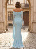 Chiffon Off Shoulder Long Mermaid Formal Dresses with Pleated