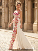 A Line Square Neck Sleeveless Long Formal Dresses with Slit
