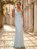 Column One Shoulder Sleeveless Long Formal Dresses with Flower