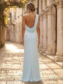 Column One Shoulder Sleeveless Long Formal Dresses with Flower