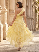 A Line One Shoulder Sleeveless Long Formal Dresses with Slit