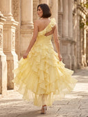 Chiffon A Line Formal Dresses Pleated One Shoulder Sleeveless Long Wedding Guest Maxi Dresses