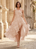 Chiffon A Line Formal Dresses Pleated One Shoulder Sleeveless Long Wedding Guest Maxi Dresses