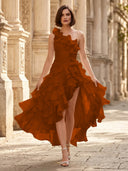 Chiffon A Line Formal Dresses Pleated One Shoulder Sleeveless Long Wedding Guest Maxi Dresses