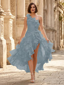 Chiffon A Line Formal Dresses Pleated One Shoulder Sleeveless Long Wedding Guest Maxi Dresses