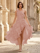 Chiffon A Line Formal Dresses Pleated One Shoulder Sleeveless Long Wedding Guest Maxi Dresses