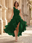 Chiffon A Line Formal Dresses Pleated One Shoulder Sleeveless Long Wedding Guest Maxi Dresses