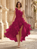 Chiffon A Line Formal Dresses Pleated One Shoulder Sleeveless Long Wedding Guest Maxi Dresses
