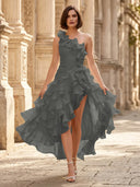 Chiffon A Line Formal Dresses Pleated One Shoulder Sleeveless Long Wedding Guest Maxi Dresses