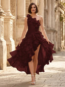 Chiffon A Line Formal Dresses Pleated One Shoulder Sleeveless Long Wedding Guest Maxi Dresses