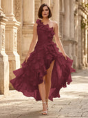 Chiffon A Line Formal Dresses Pleated One Shoulder Sleeveless Long Wedding Guest Maxi Dresses