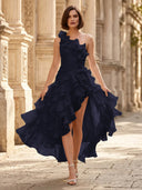 Chiffon A Line Formal Dresses Pleated One Shoulder Sleeveless Long Wedding Guest Maxi Dresses