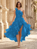 Chiffon A Line Formal Dresses Pleated One Shoulder Sleeveless Long Wedding Guest Maxi Dresses