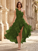 Chiffon A Line Formal Dresses Pleated One Shoulder Sleeveless Long Wedding Guest Maxi Dresses
