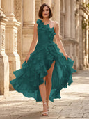 Chiffon A Line Formal Dresses Pleated One Shoulder Sleeveless Long Wedding Guest Maxi Dresses