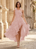 Chiffon A Line Formal Dresses Pleated One Shoulder Sleeveless Long Wedding Guest Maxi Dresses
