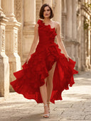 Chiffon A Line Formal Dresses Pleated One Shoulder Sleeveless Long Wedding Guest Maxi Dresses
