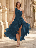 Chiffon A Line Formal Dresses Pleated One Shoulder Sleeveless Long Wedding Guest Maxi Dresses