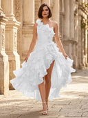 Chiffon A Line Formal Dresses Pleated One Shoulder Sleeveless Long Wedding Guest Maxi Dresses