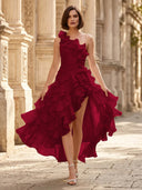 Chiffon A Line Formal Dresses Pleated One Shoulder Sleeveless Long Wedding Guest Maxi Dresses