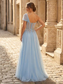 A Line Off Shoulder Sleeveless Long Formal Dresses with Beads