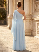 Chiffon A Line Pleated One Shoulder Sleeveless Long Formal Dresses