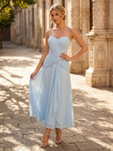 Chiffon A Line Pleated Sweetheart Sleeveless Long Formal Dresses