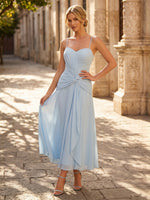 Chiffon A Line Pleated Sweetheart Sleeveless Long Formal Dresses