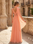 A Line Formal Dresses Strapless Sleeveless Long Formal Dresses with Scarf Wedding Guest Maxi Dresses