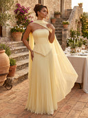 Sheath Chiffon Pleated One Shoulder Sleeveless Long Formal Dresses Wedding Guest Maxi Dresses