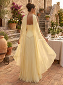 Chiffon A Line Strapless Sleeveless Long Formal Dresses with Scarf