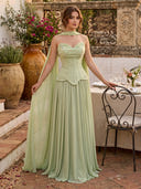 A Line Sweetheart Sleeveless Long Formal Dresses with Scarf