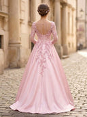 Ball Gown Square Neck Long Sleeve Formal Dresses with Flower