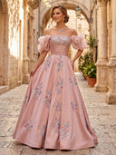 A Line Off Shoulder Sleeveless Long Formal Dresses