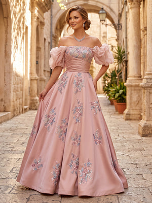 A Line Off Shoulder Sleeveless Long Formal Dresses