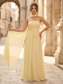 A Line Strapless Sleeveless Long Formal Dresses with Scarf