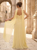 A Line Strapless Sleeveless Long Formal Dresses with Scarf