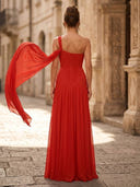 Sheath Chiffon Pleated One Shoulder Sleeveless Long Formal Dresses