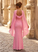 Mermaid Pleated Strapless Sleeveless Long Formal Dresses with Scarf