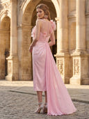 Mermaid Pleated Sweetheart Sleeveless Midi Length Formal Dresses with Flower