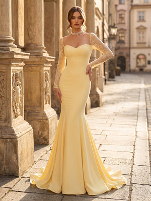 Satin Mermaid Sweetheart Long Sleeve Formal Dresses