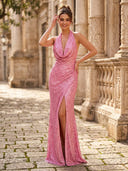 Sequin Mermaid Cowl Neck Sleeveless Formal Dresses with Slit